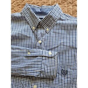 NWT Chaps Stretch Easy Care Men's Blue White Check Long Sleeve Dress Shirt, Med